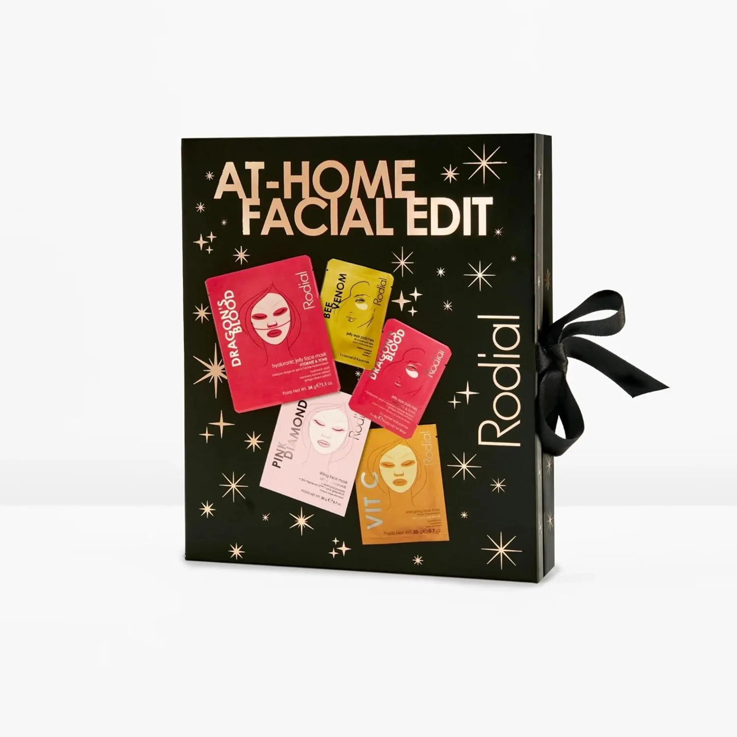 Rodial At Home Facial Edit - набор масок с Dragons Blood Hyaluronic Jelly Mask, Pink Diamond и Vit C Sheet Masks и 2 набора патчей для глаз, увлажняющий и осветляющий — фото 3