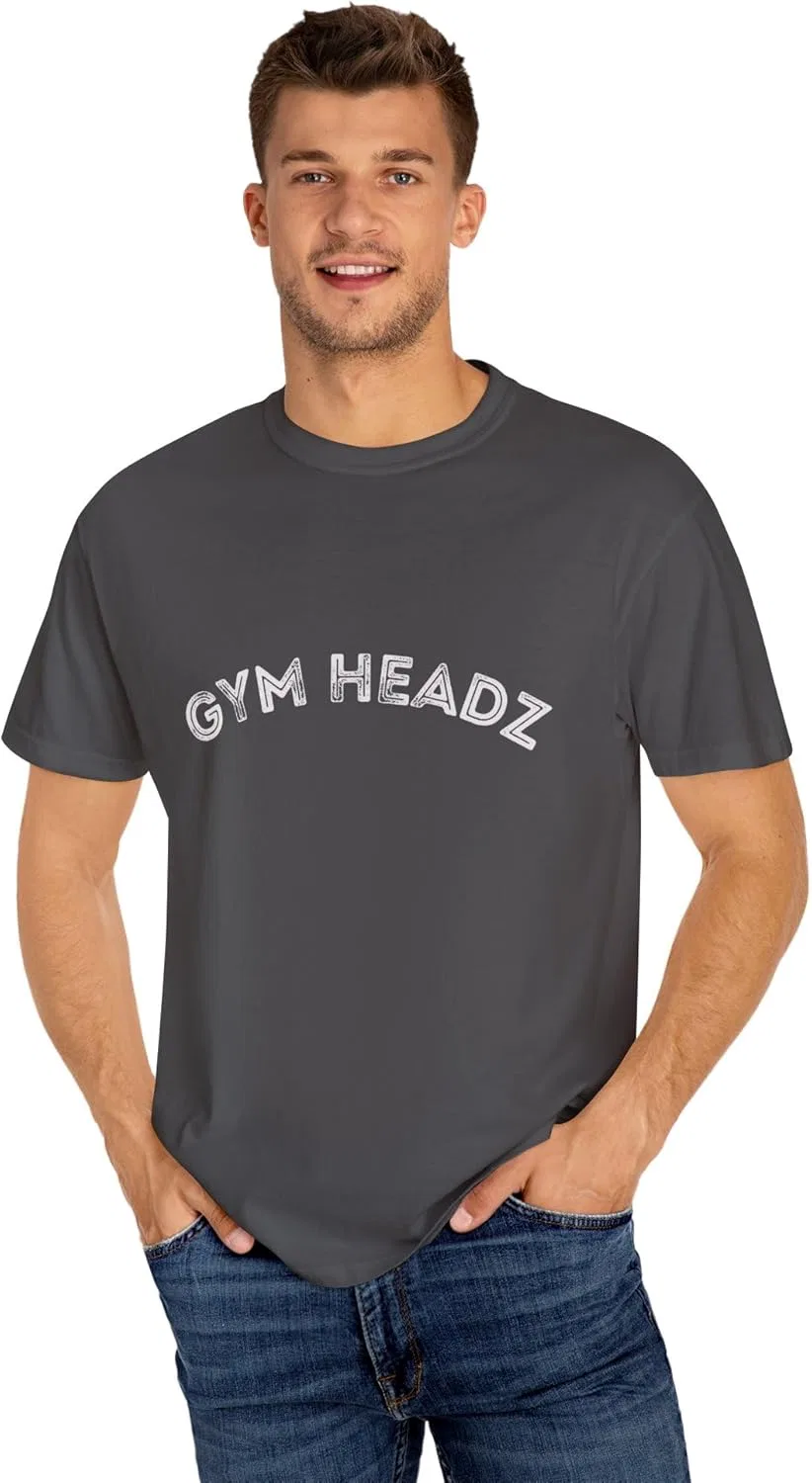 Gym Headz Unisex футболка с окрашиванием готового изделия | мотивационная футболка для фитнеса, экипировка для тренировок, одежда для спортзала, подарок для любителей спорта, повседневная одежда GENERIC, графитовый — фото 4