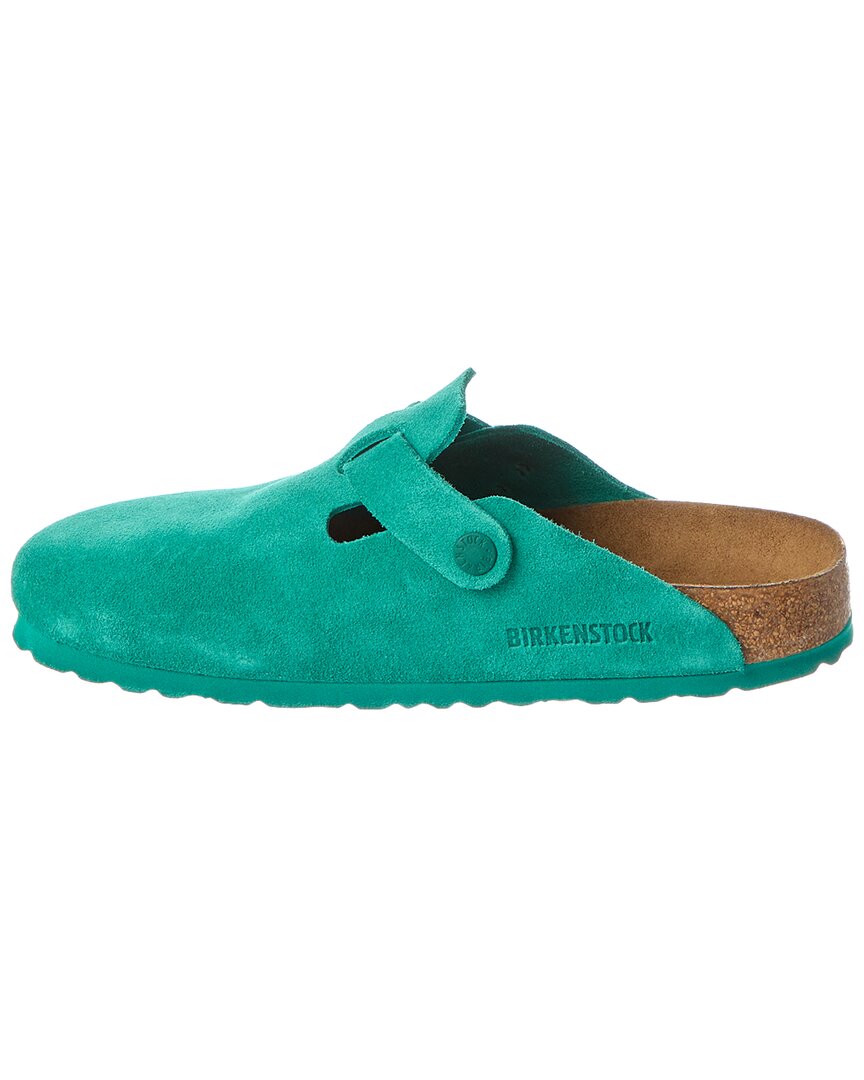 Узкие замшевые сабо Birkenstock Boston BS, зеленый — фото 2