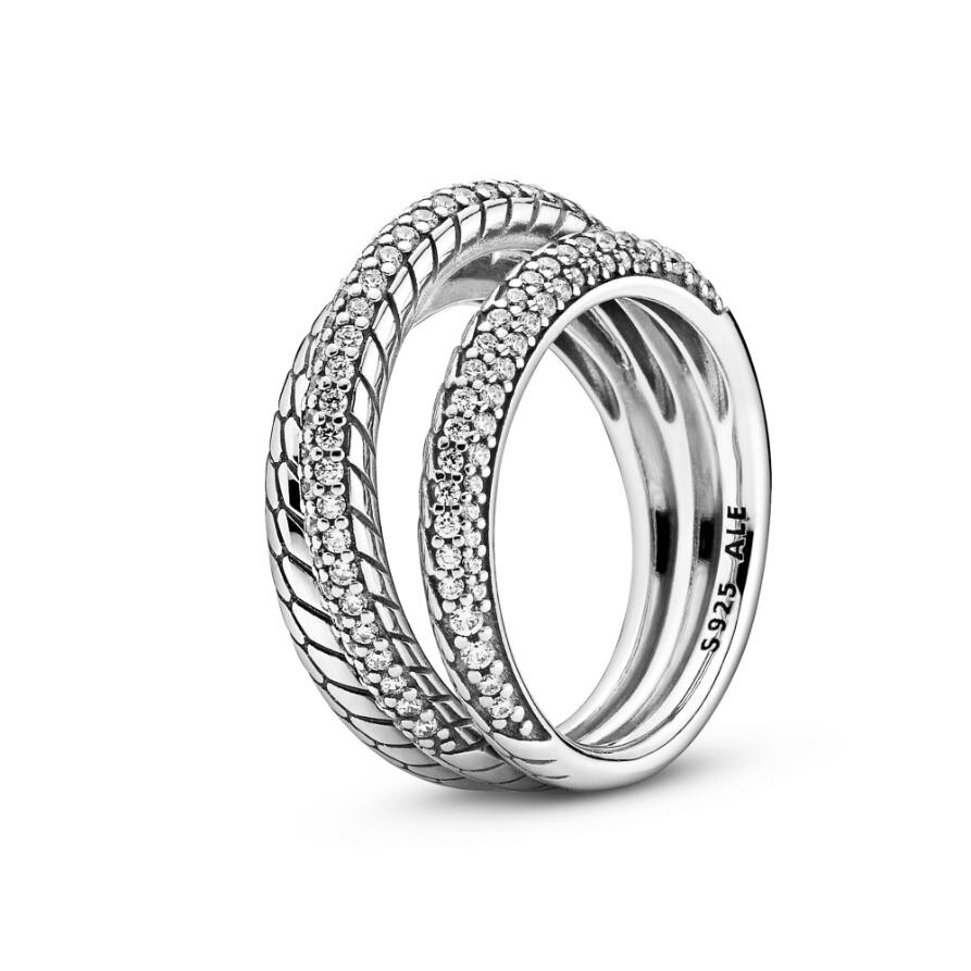 

Кольцо Triple Band Pavé Snake Chain Pattern Pandora, стерлинговое серебро