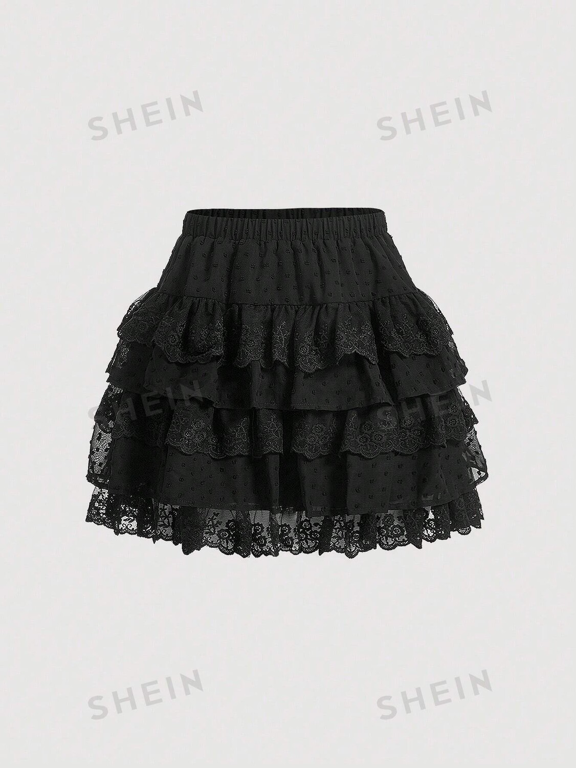 

MOD Многослойная кружевная юбка для женщин Shein, черный