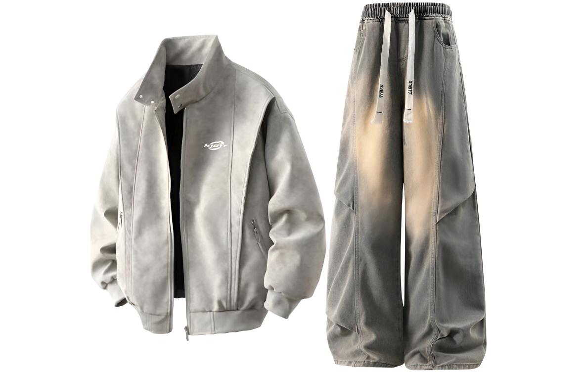 

Повседневная спортивная одежда Unisex с воротником стойкой Moderate X1617, top серый+pants желтый mud