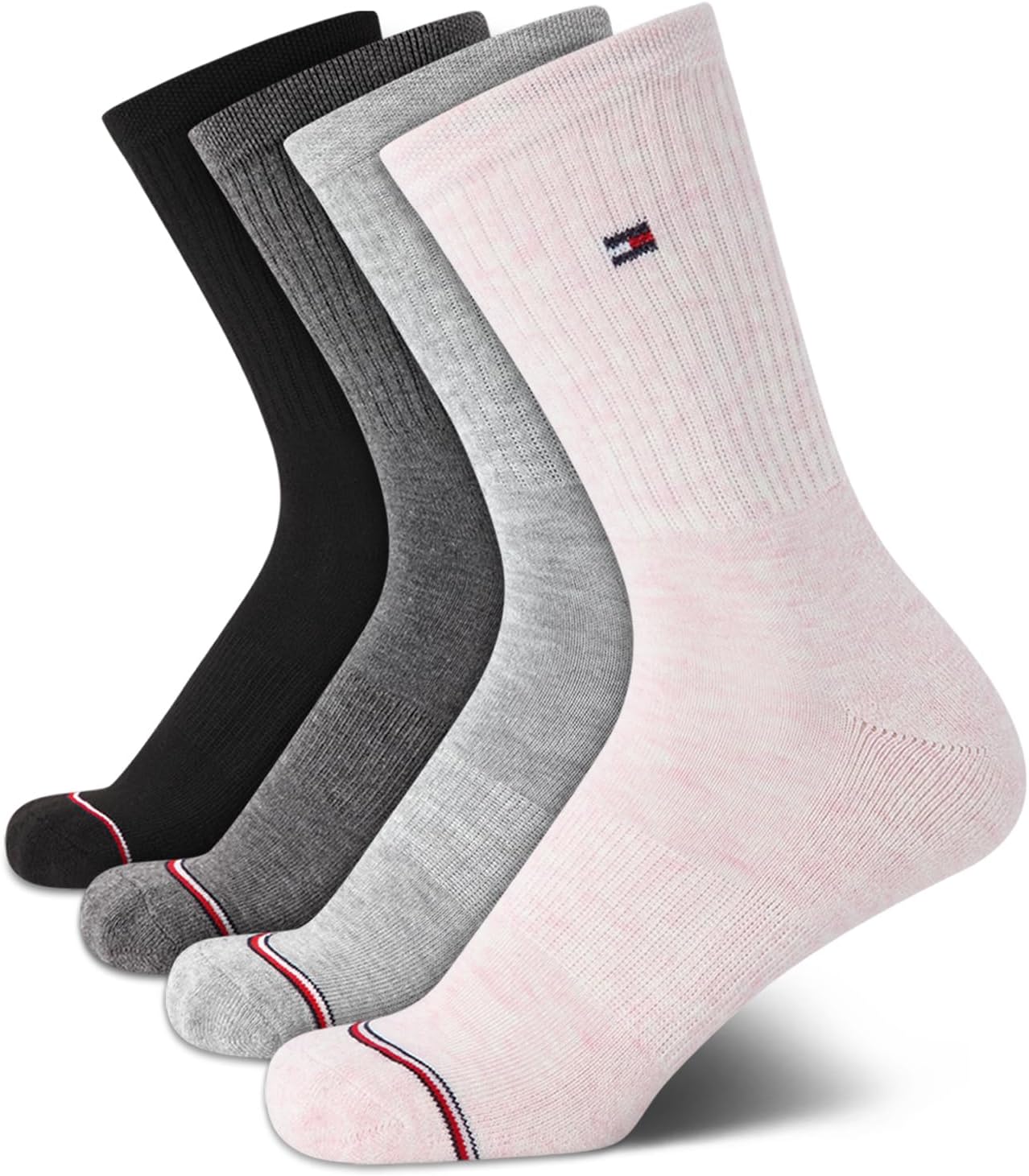 

Женские носки Tommy Hilfiger Crew Socks - 4 пары влагоотводящих дышащих спортивных повседневных носков для женщин (размеры 4-10), Rose Smoke Heather Assorted