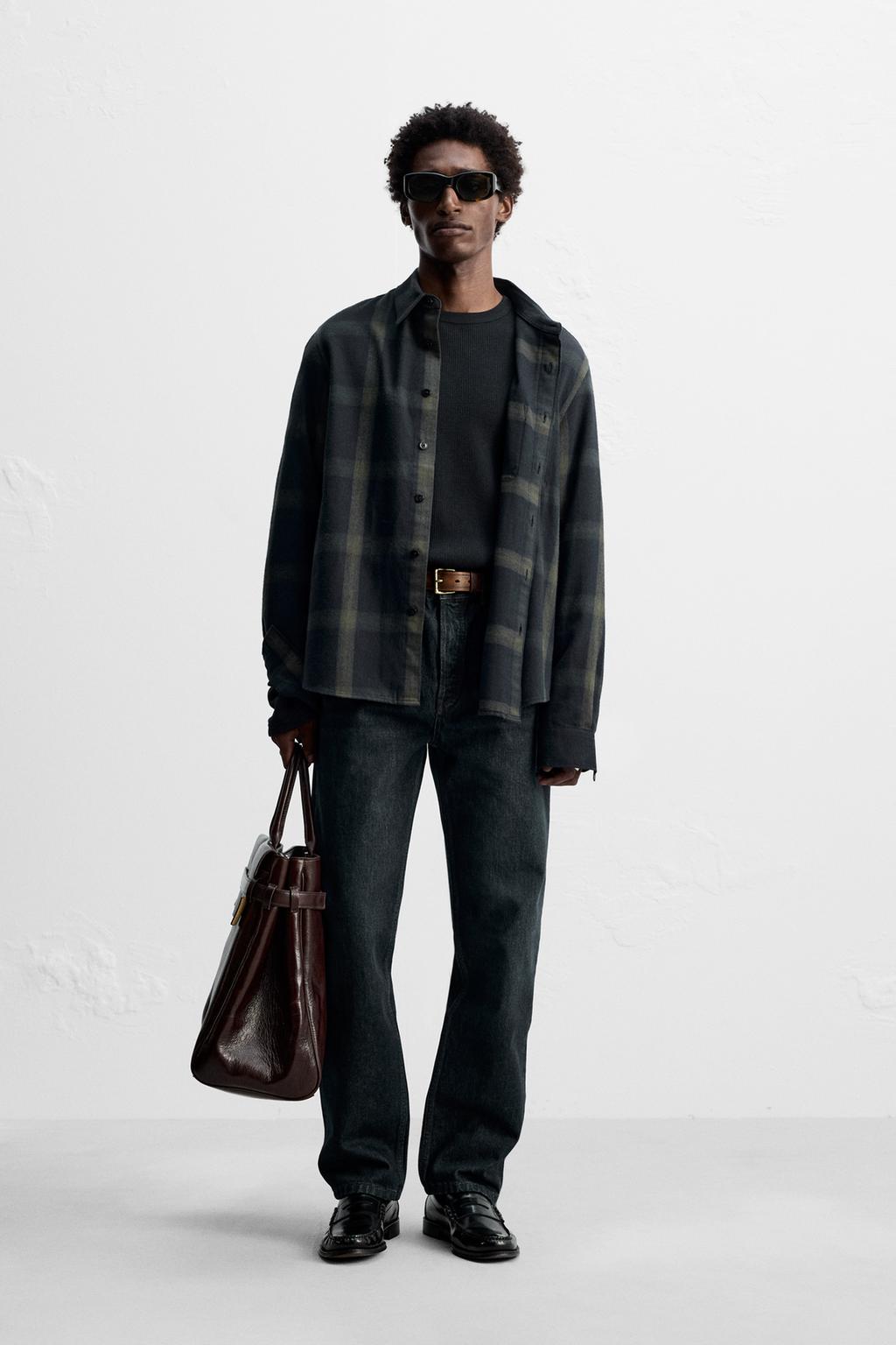

Клетчатая рубашка ZARA, цвет Dark navy