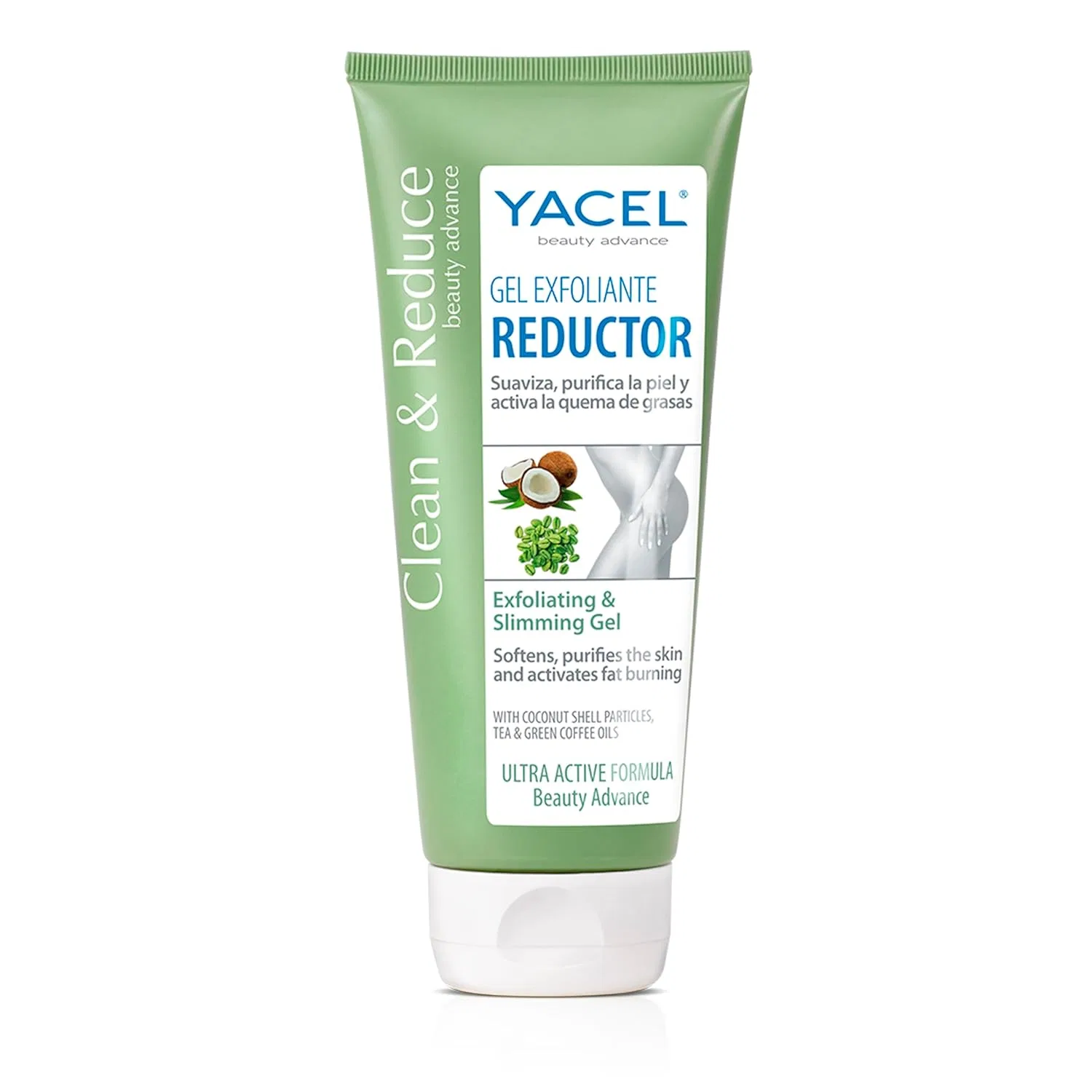 Отшелушивающий редуцирующий гель Yacel Clean & Reduce с кокосовой скорлупой, маслом чая и зеленого кофе, 200 мл Yacel