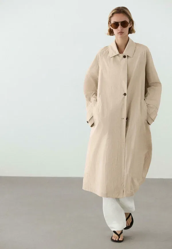 Плащ длинный свободный Massimo Dutti, бежевый — фото 4