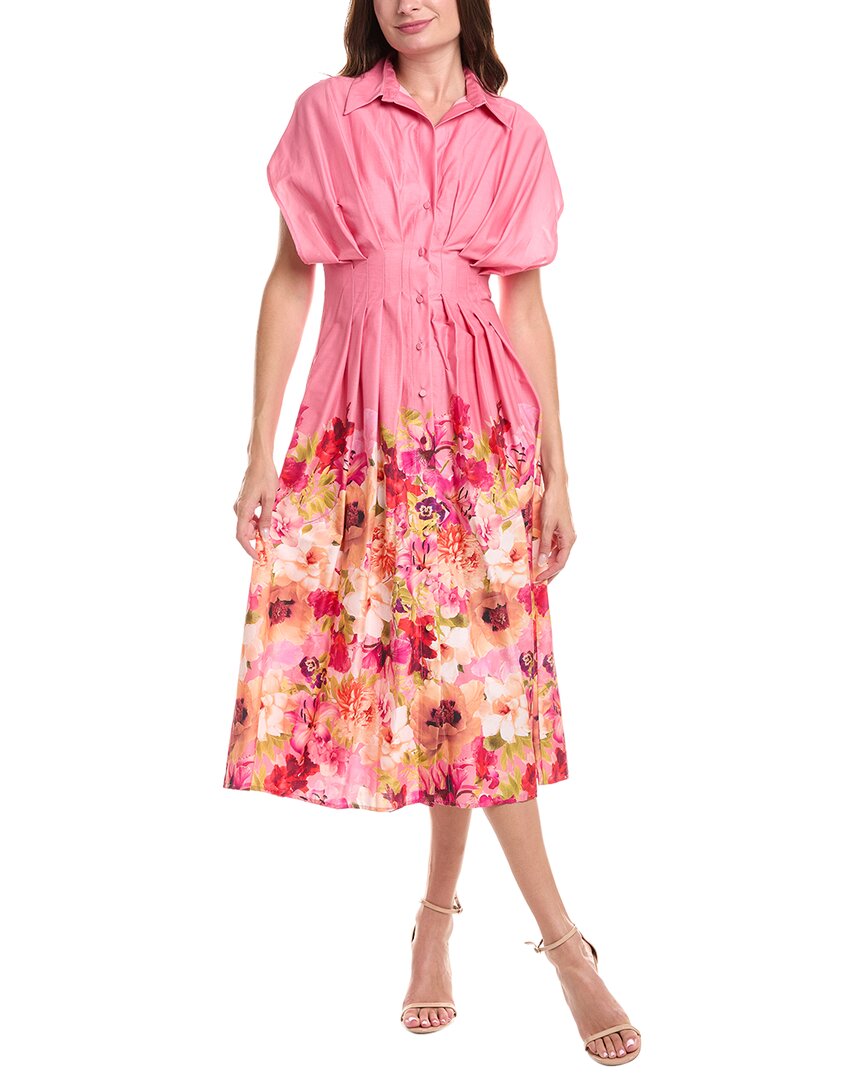 

Badgley Mischka плиссированное платье-рубашка, розовый