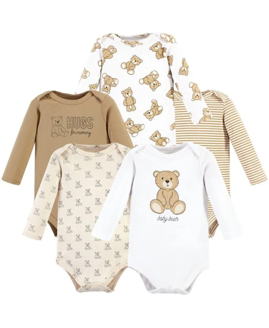 Мягкие хлопковые боди с длинными рукавами, комплект из 5 штук Hudson Baby, Teddy Bears 5-Pack