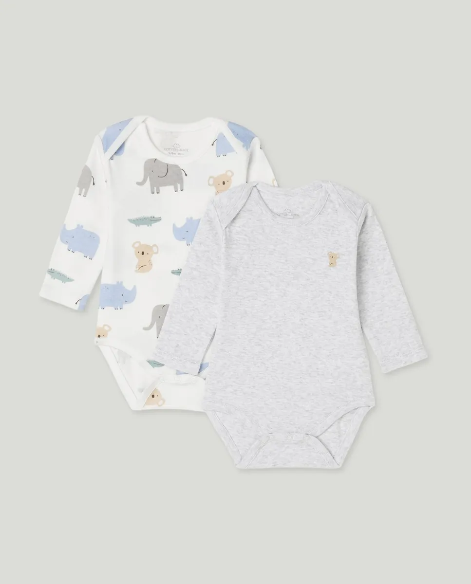 

Набор из 2 боди с длинным рукавом с принтом животных джунглей для малыша Cotton Juice, мультиколор