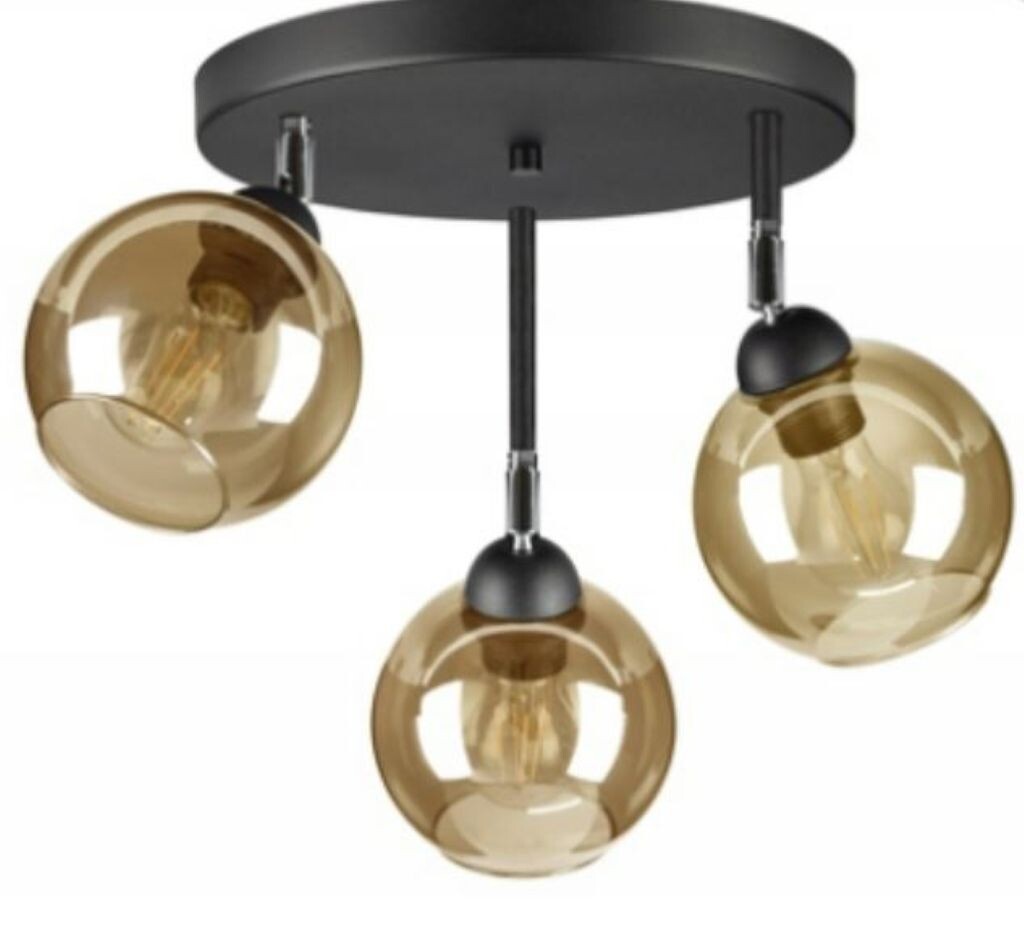 

Плафон, потолочный светильник с 3 стеклянными плафонами медового, золотого, черного, прозрачного цвета, 3x E37 kiki design, желтый