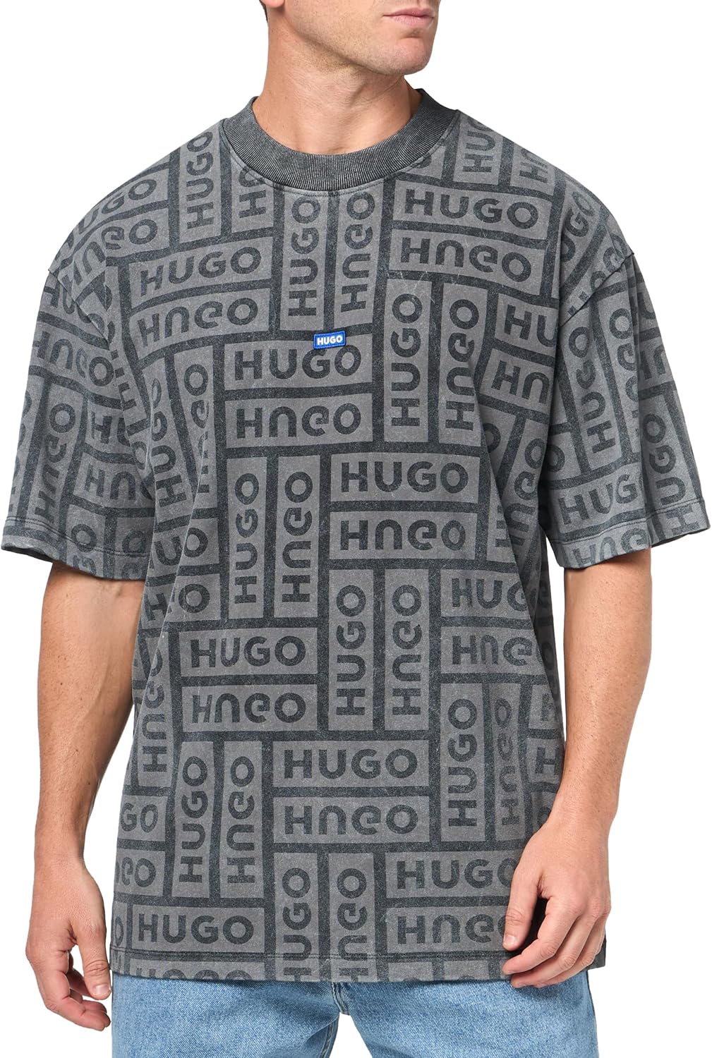 

Мужская хлопковая футболка HUGO с логотипом по всей поверхности, Grey, Серый, Мужская хлопковая футболка HUGO с логотипом по всей поверхности, Grey