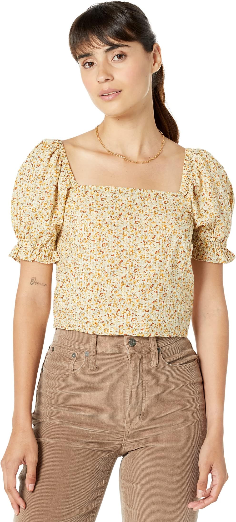 

Топ Madewell Hopewell Puff-Sleeve Crop Top in Cottage Garden, цвет Sunfaded Sage