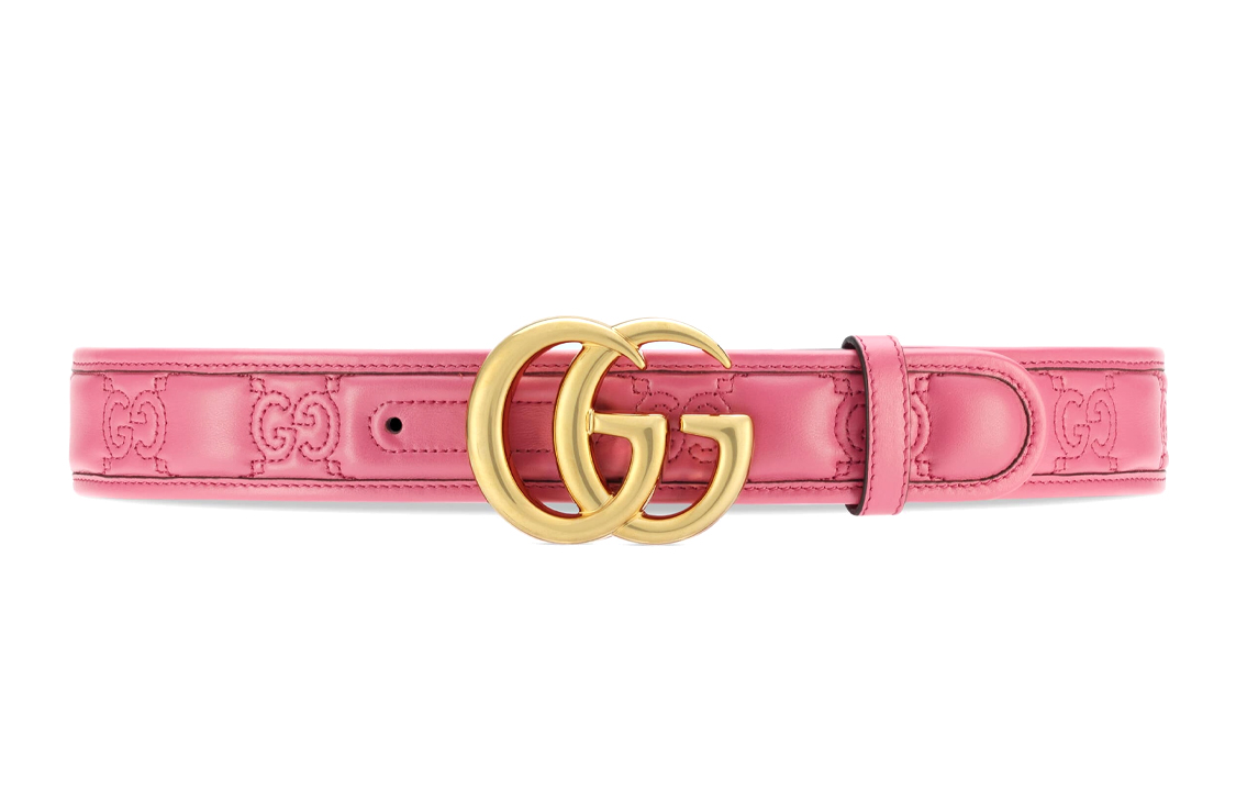 

GUCCI Ремень GG Marmont Matelassé Double G с гладкой пряжкой свободного кроя для женщин, розовый, ширина: 4см