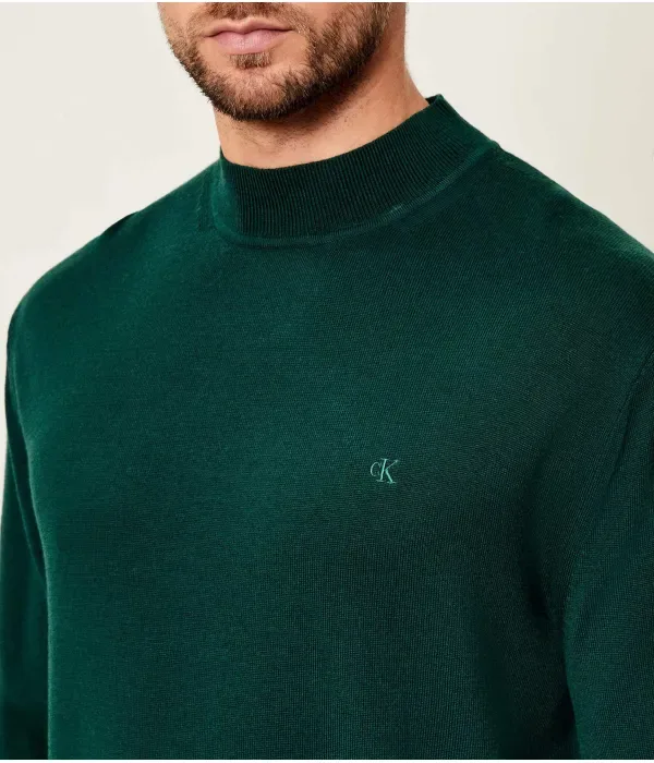 Шерстяная полуводолазка regular fit Calvin Klein, бутылочно-зеленый — фото 4
