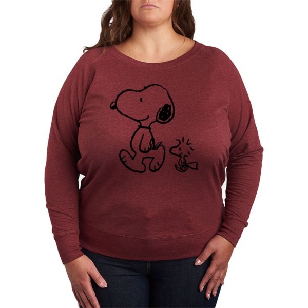 

Футболка с длинным рукавом из френч терика с принтом Snoopy и Woodstock, plus size Licensed Character, красный