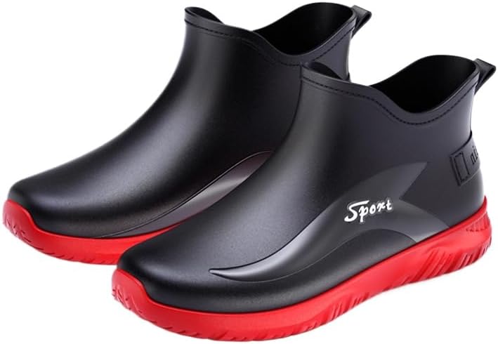 

Мужские резиновые ботинки, водонепроницаемые, для улицы и прогулок, обувь для воды, ботильоны Hhhchpm, черный/красный