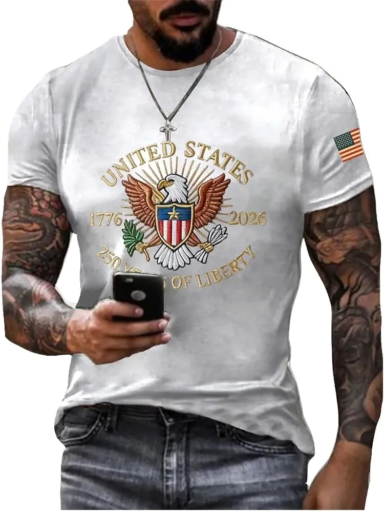 Generic Футболка мужская повседневная United States 250 Printed 4Th of July United States Flag Patriotic Tee (White, S)