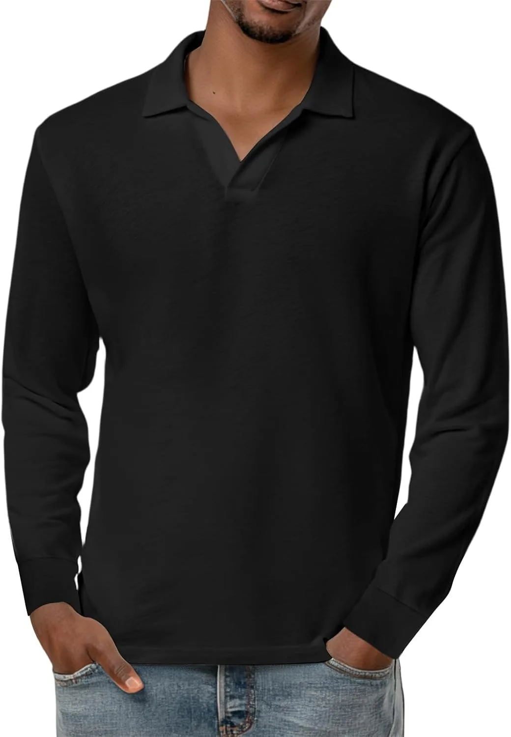 

Мужская футболка с длинным рукавом и V-образным вырезом, хлопок