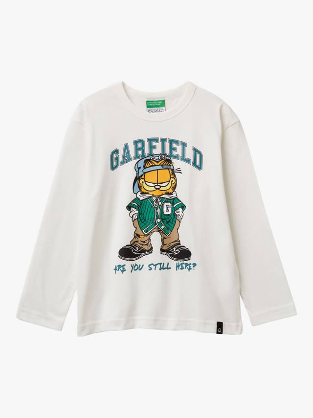 

Детская хлопковая футболка с длинным рукавом Garfield Benetton, White