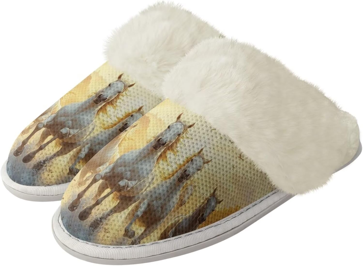 

Мужские плюшевые тапочки Pointodoor для дома и улицы, теплые и уютные, легкие мягкие тапочки без шнурков, размер 3-12, Running Horses