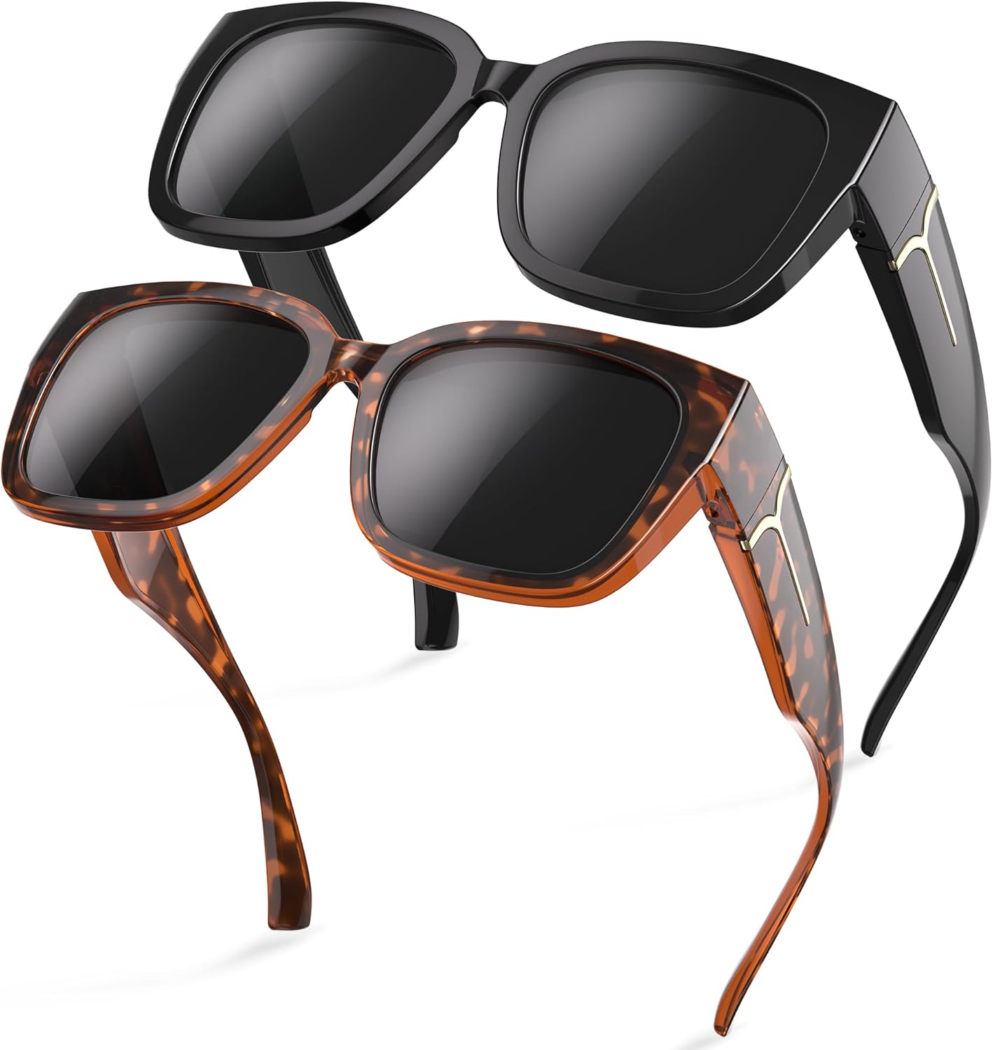 

Женские солнцезащитные очки поверх обычных очков - поляризованные солнцезащитные очки большого размера с обтекаемой формой для защиты от ультрафиолета во время вождения kunqun, Zblackleopard-z1