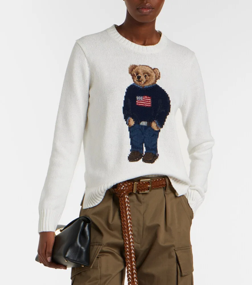Свитер Polo Bear из льна и хлопка с интарсией Polo Ralph Lauren, синий — фото 2