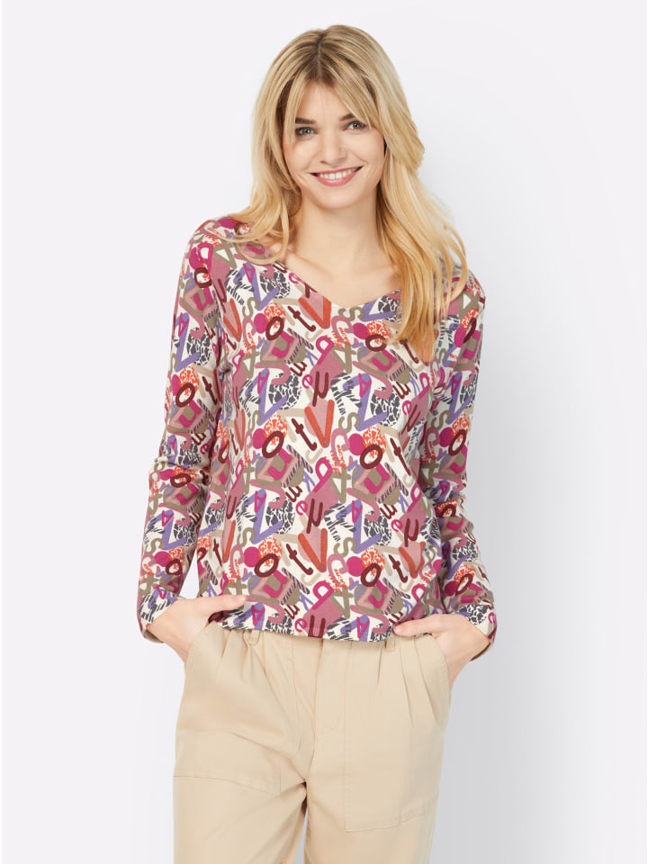 

Свитер с V-образным вырезом с принтом шампанского и гортензии Heine