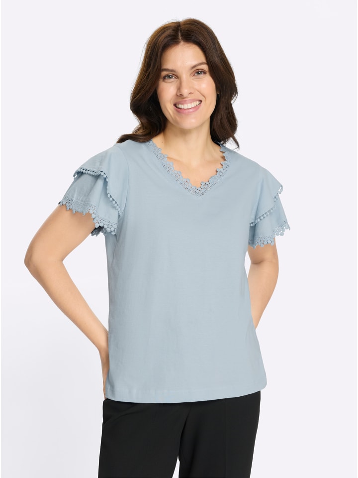 

Футболка с V-образным вырезом светло-голубого цвета Sieh an!, Синий, Футболка с V-образным вырезом светло-голубого цвета Sieh an!