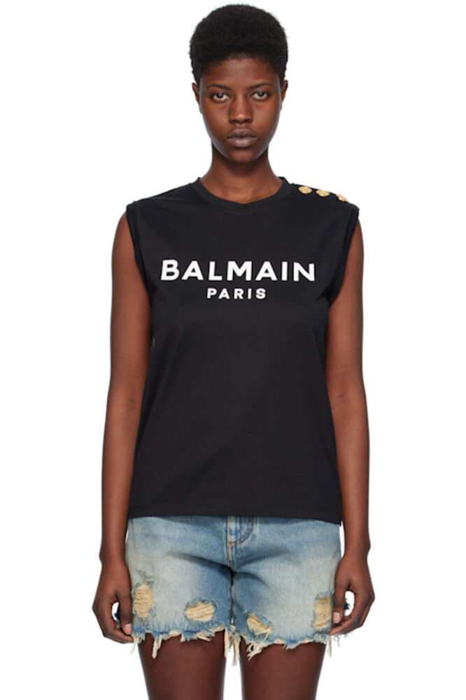 

Черная майка на 3 пуговицах Balmain