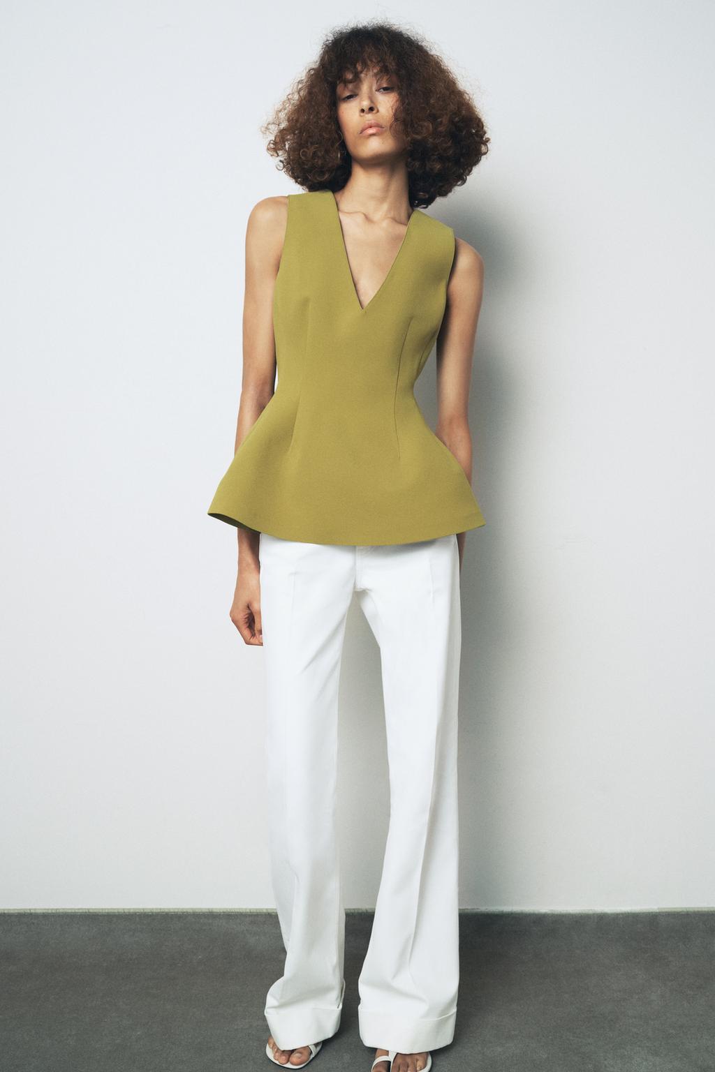 

Топ с баской ZARA, оливково-зеленый