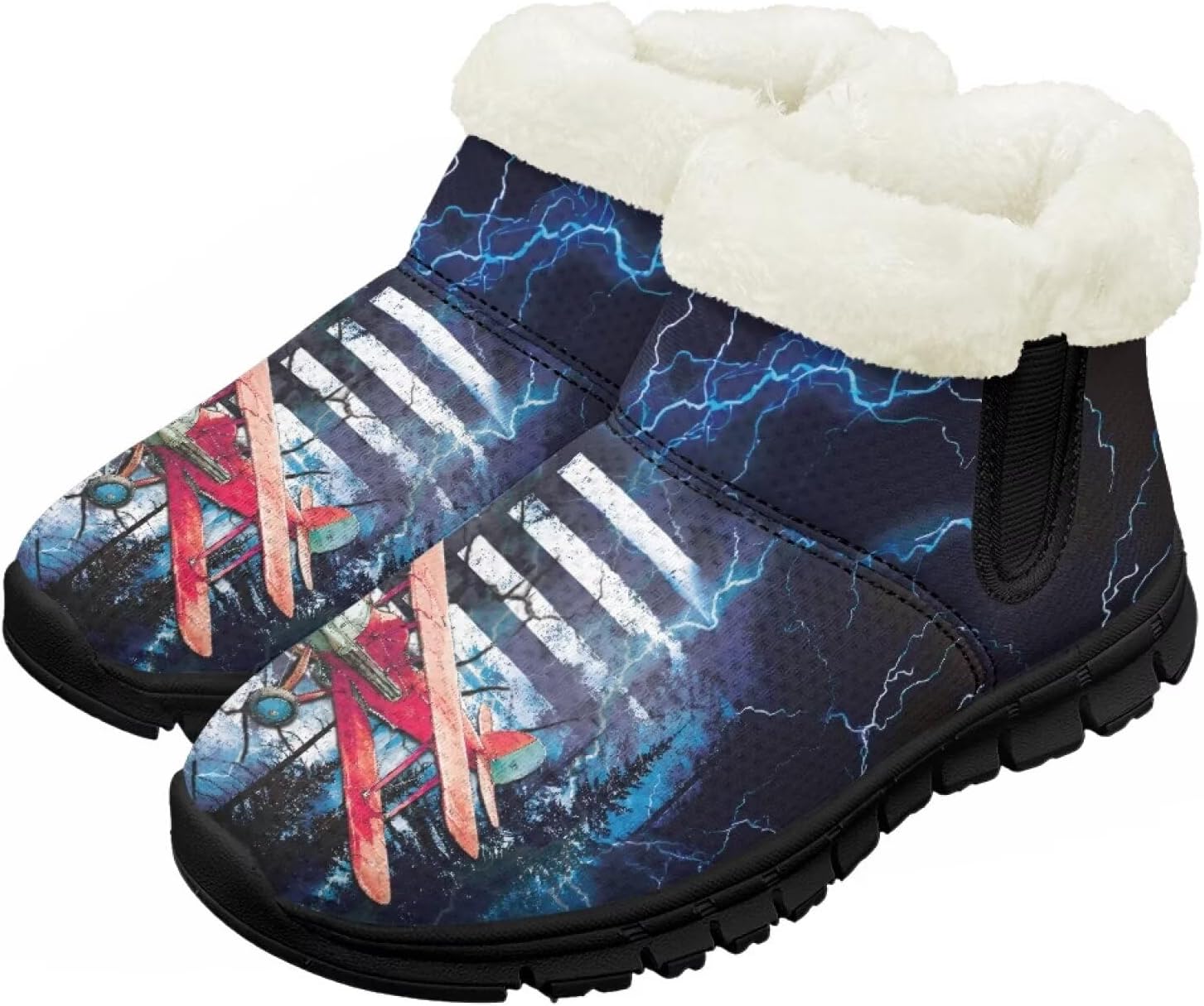 

Детские зимние ботинки Chririnla для мальчиков и девочек, утепленные высокие кеды «босиком» с противоскользящей подошвой и флисовой подкладкой, пушистые слипоны, Lightning Helicopter