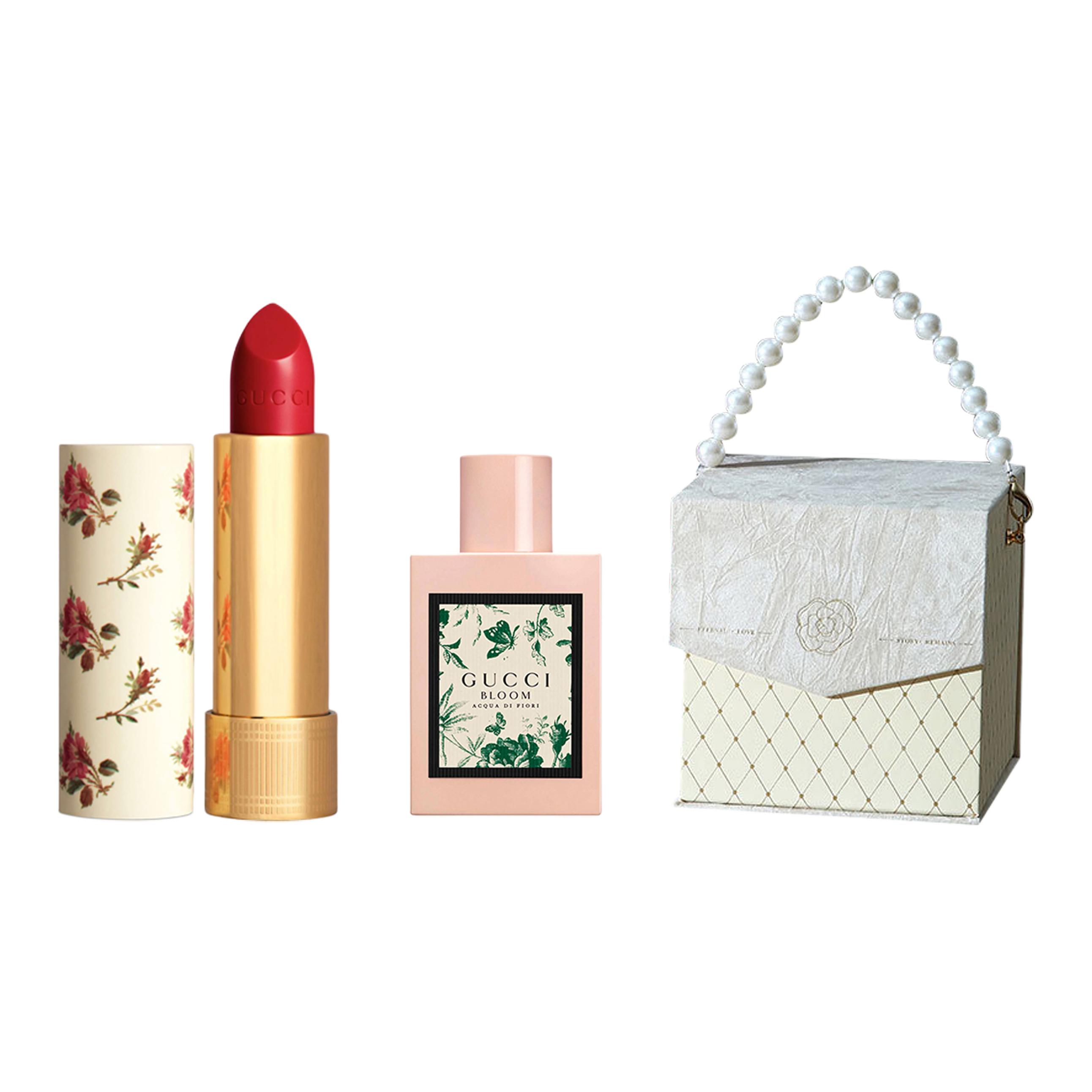 GUCCI Набор макияжа chanel inspired box с натуральным матовым финишем помада+пробник духов, подарок на день учителя — фото 2