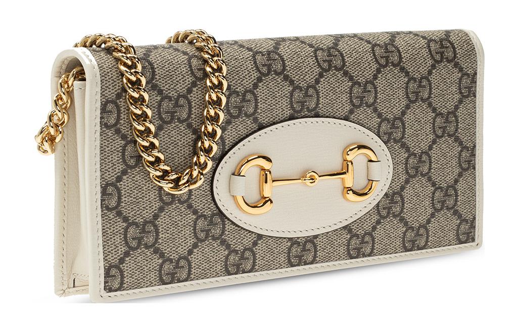Женская сумка через плечо Gucci Horsebit 1955 из канвы с монограммой и белой кожей — фото 3