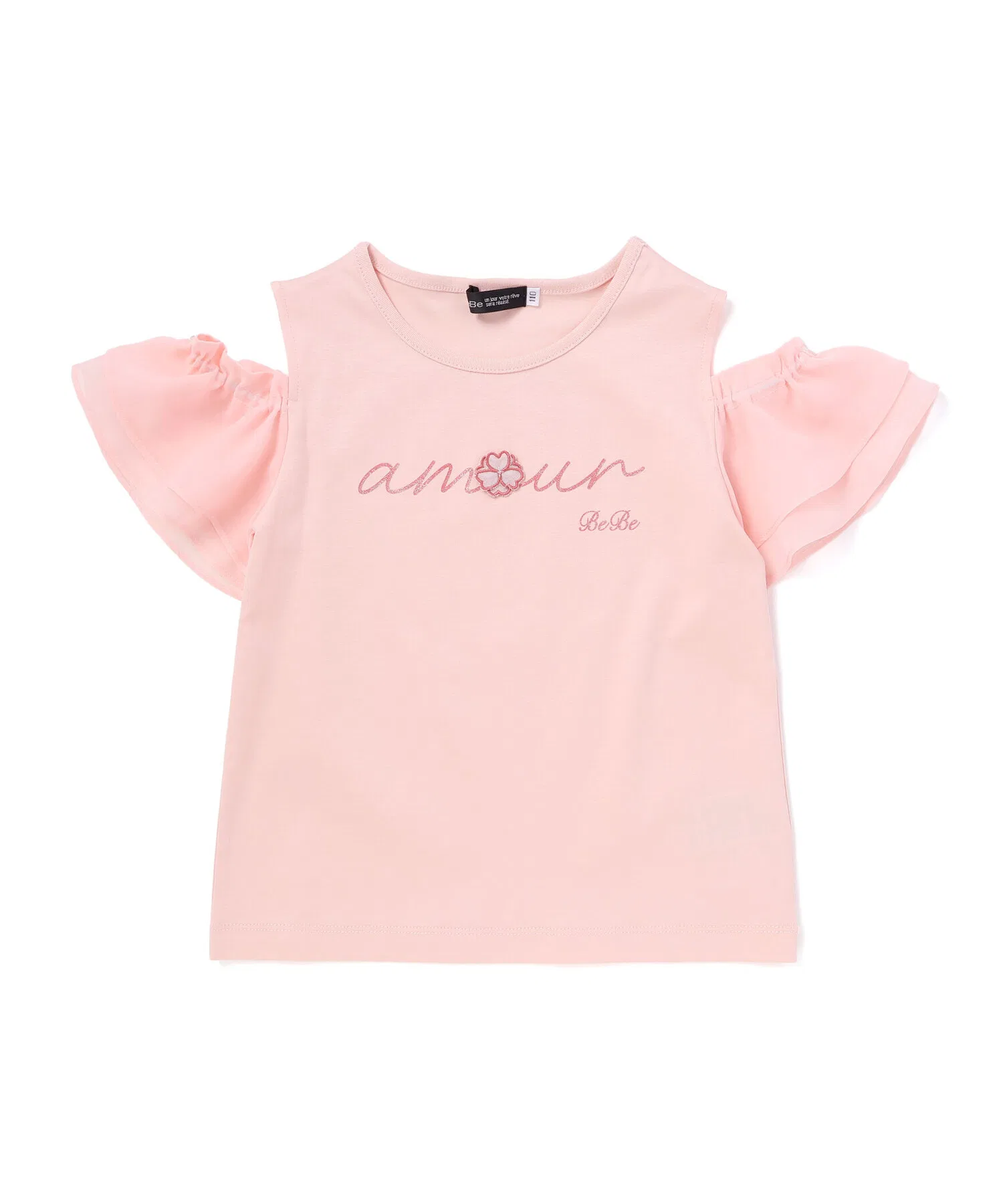 Для девочек футболка с цветочным принтом BeBe с открытыми плечами розовая