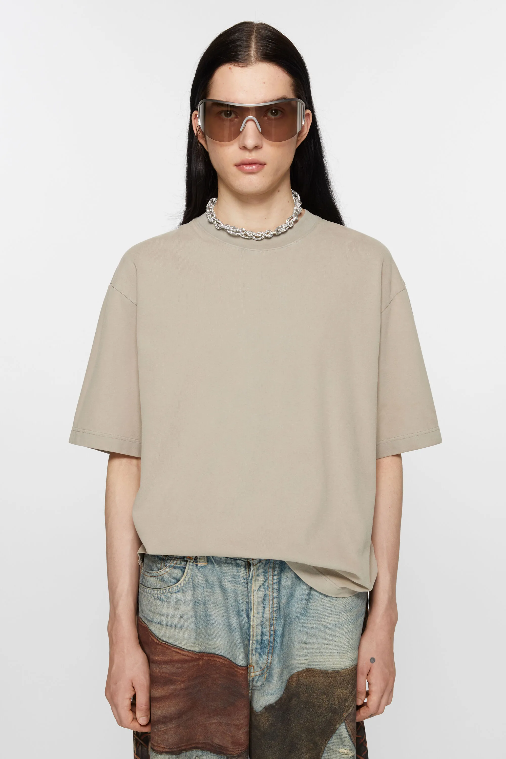 

Футболка с круглым вырезом - Свободный крой Acne Studios, Concrete grey
