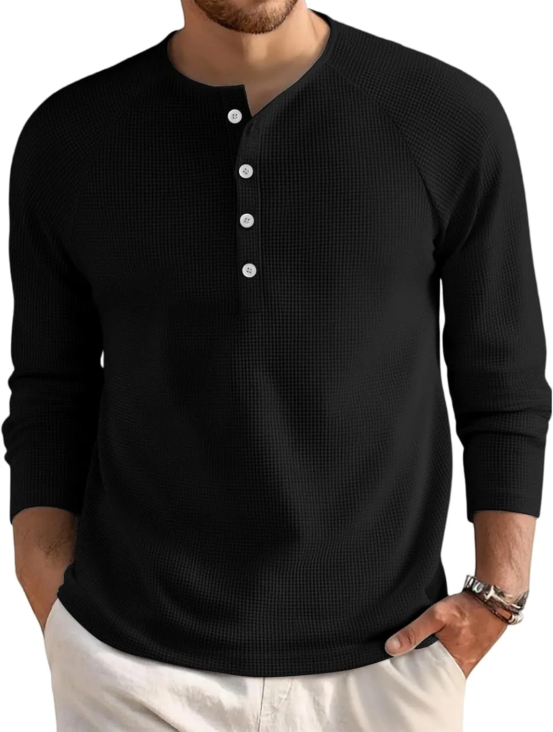 

Мужская футболка с длинным рукавом Henley, Solid Color, M-3XL RTRDE