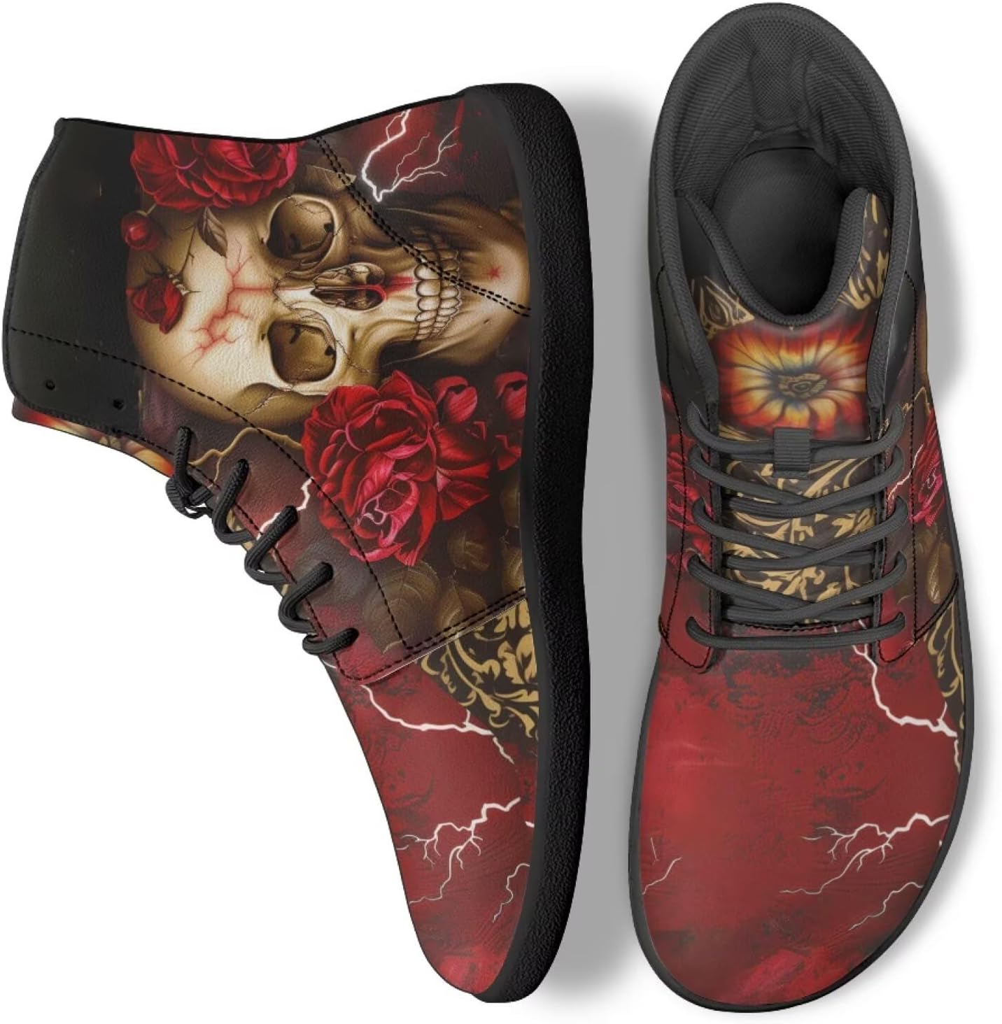 

Кроссовки на высокой подошве с готическим черепом для мужчин и женщин, классические с шнуровкой, для бега и повседневной ходьбы Ecaestolph, красный