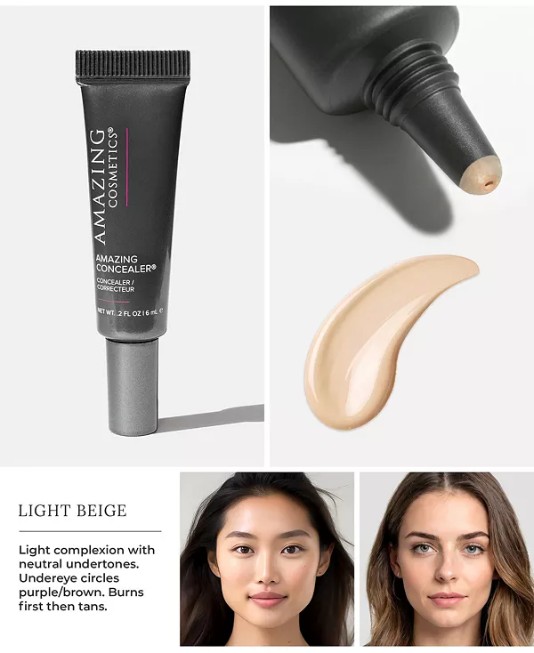 Консилер с полным покрытием, корректирующий цвет Amazingcosmetics, light beige — фото 2