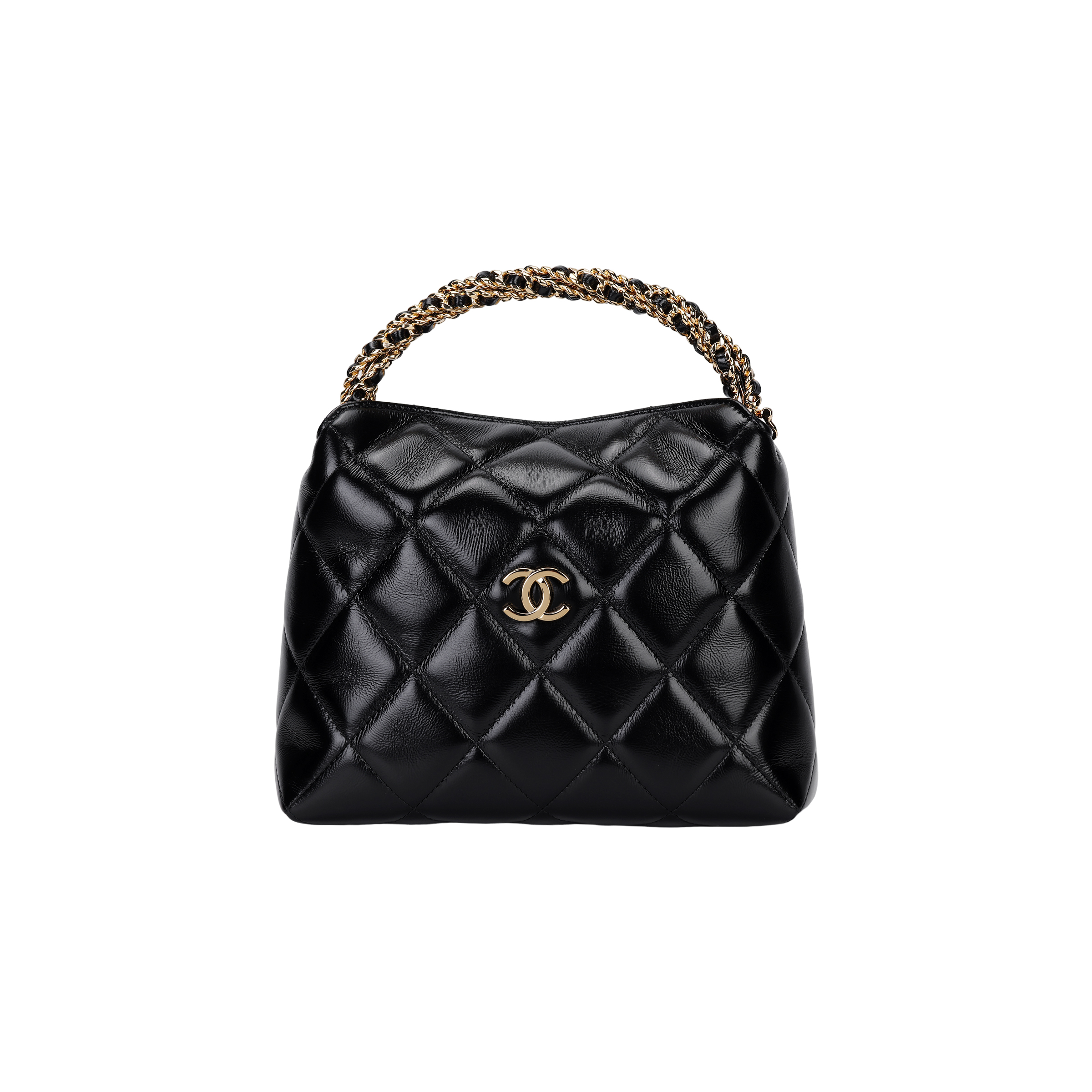 

CHANEL Золотая металлическая сумка из овчины через плечо кроссбоди женская черная