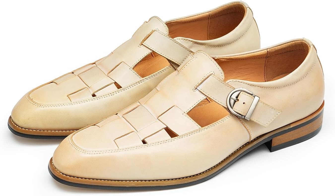 

Мужские кожаные сандалии Santimon, Удобная закрытая обувь для делового повседневного стиля, с регулировкой пряжки, летние тапочки широкого размера, слоновая кость