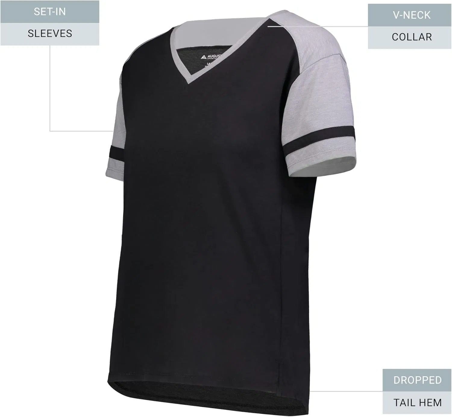Футболка Augusta Sportswear Girls Fanatic 2.0 для девочек, черно-серый меланж — фото 4