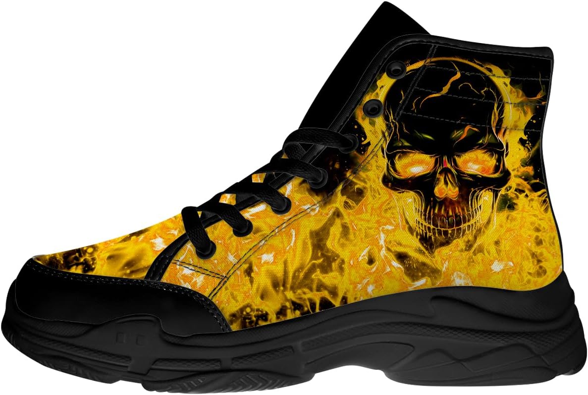 

Кроссовки Flame Skull высокие для мужчин, кеды на платформе с шнуровкой, подарки для него и для нее Generic, черный/желтый