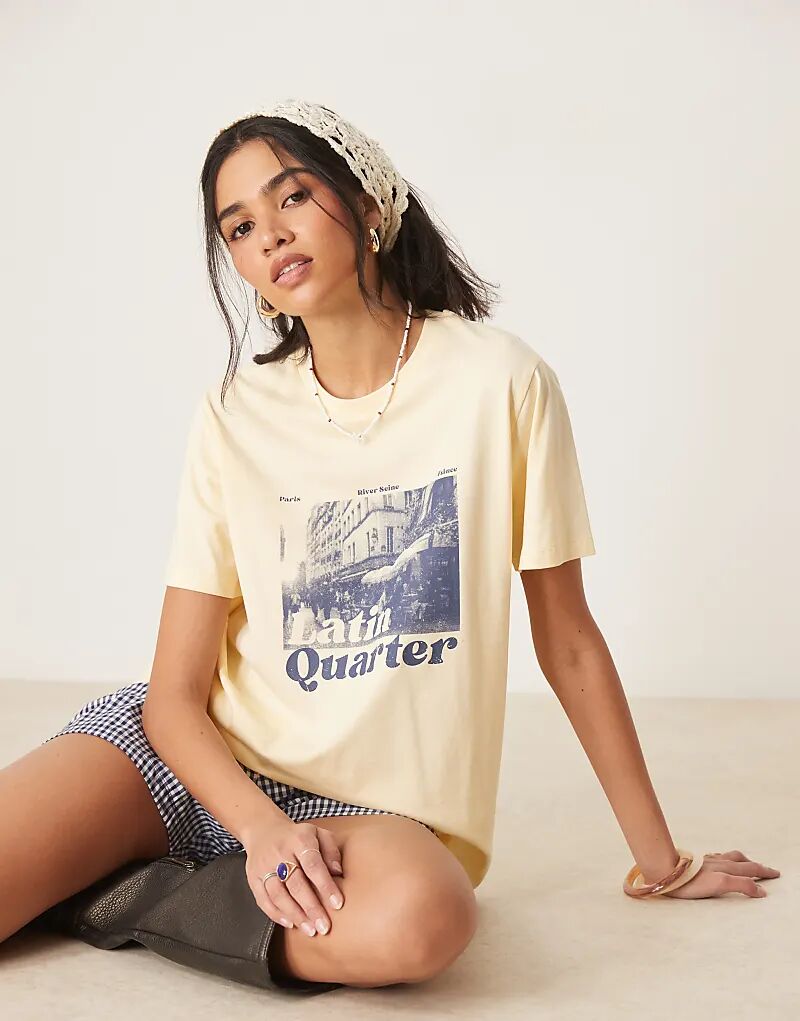 

Футболка ASOS DESIGN классического кроя с принтом Latin Quarter лимонного цвета