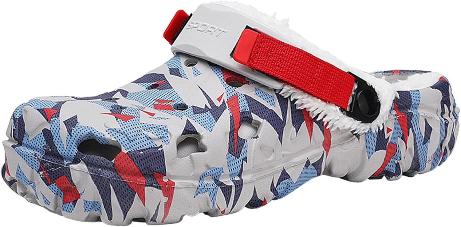 

Мужские садовые сабо с подкладкой из искусственного меха, зимние теплые пушистые флисовые плюшевые домашние тапочки, с съемной подкладкой Meidiastra, красный