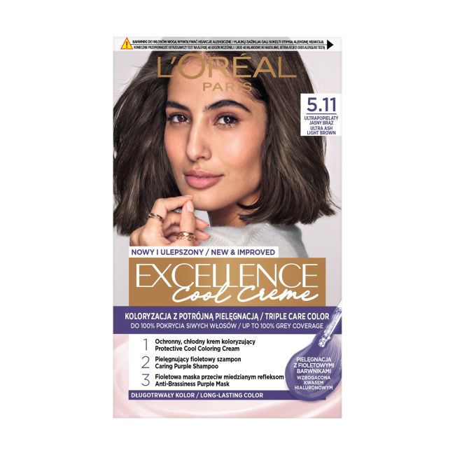 

L'Oreal excellence cool кремовая краска для волос L'oreal Paris, цвет 5.11 ultra šviesi pelenų atspalvio brunetė