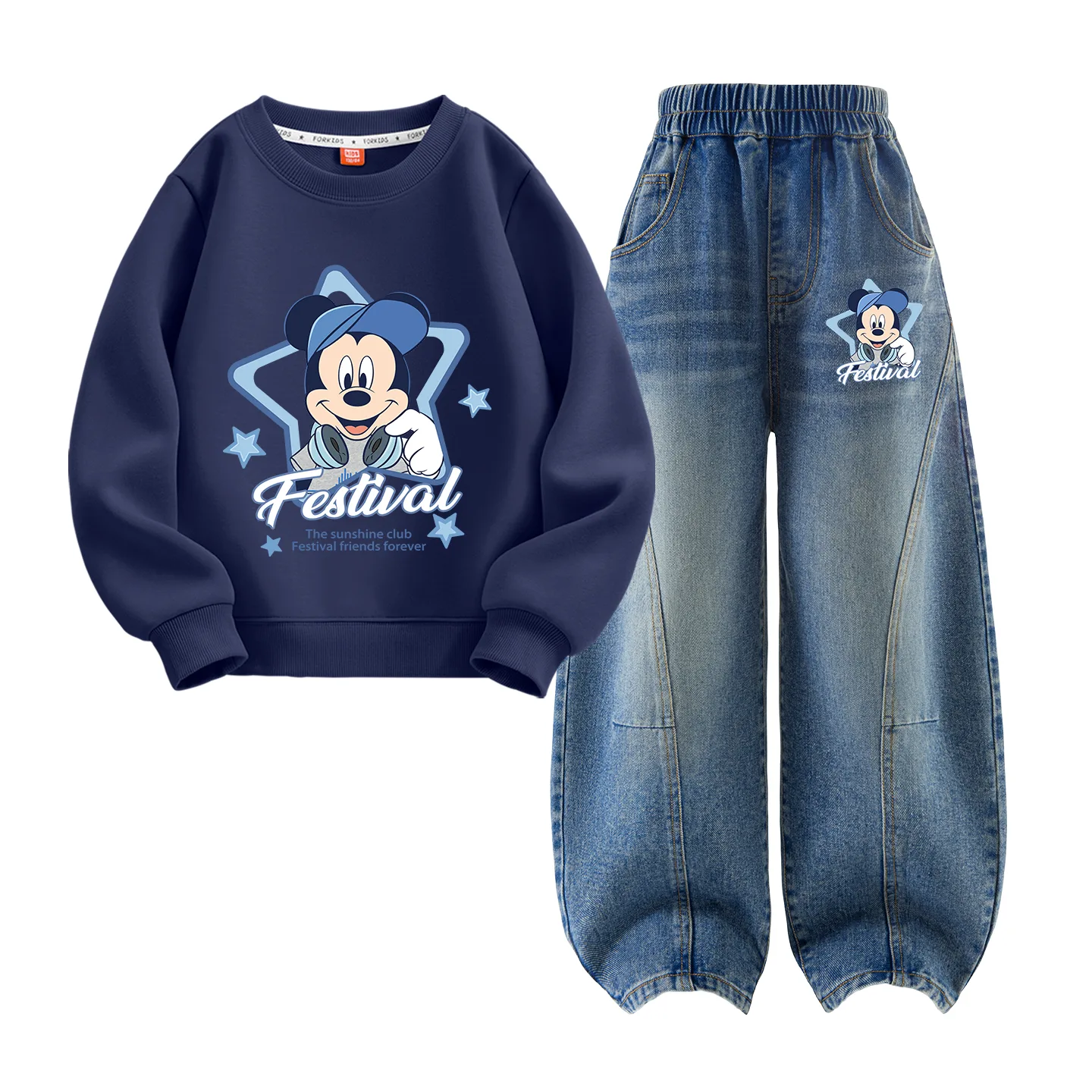 Детская повседневная спортивная футболка с круглым вырезом Disney, Di Swing Navy+Di Swing K Denim Blue — фото 4