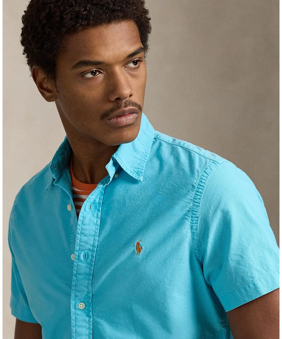 Мужская рубашка Оксфорд, окрашенная в готовом виде Polo Ralph Lauren, Perfect Turquoise — фото 3