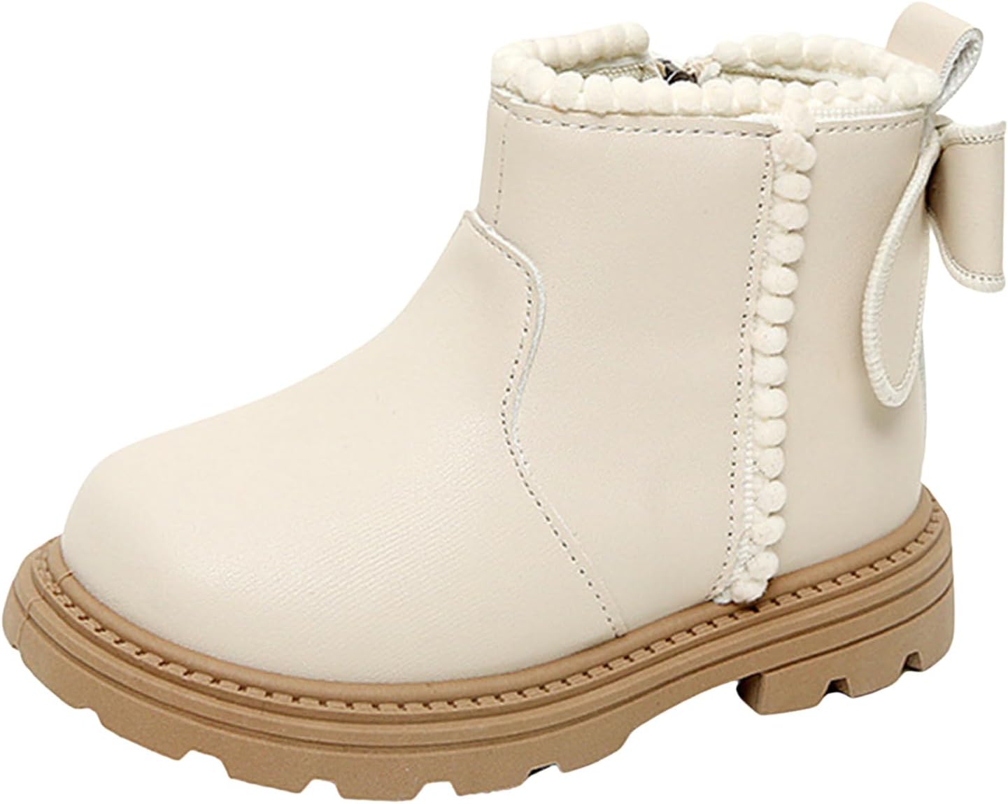 

Девушки IWIHMIV Зимние сапоги с бантом, теплые, нескользящие, наружные ботильоны, легкие, удобные короткие сапоги с боковой молнией, White
