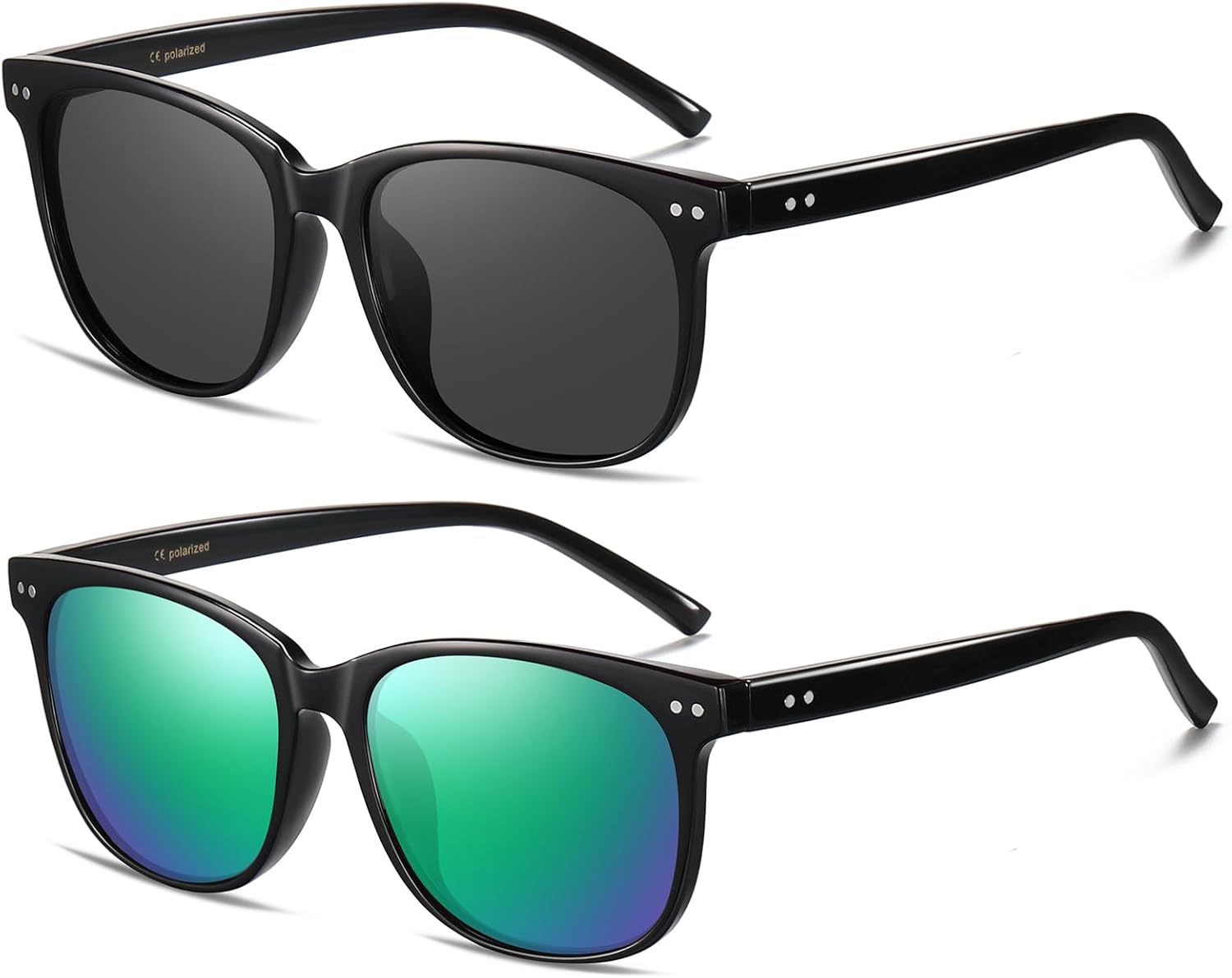 

Женские поляризованные солнцезащитные очки HAOLOTA, классические круглые солнцезащитные очки для вождения, рыбалки, легкие, с защитой от УФ-излучения UV400, A13 2pcs Black/Grey + Black/Green