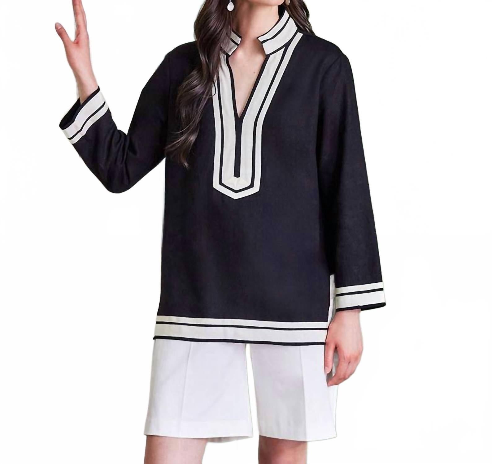 

Туника Сен-Тропе черного цвета с кремовым оттенком Karen Kane